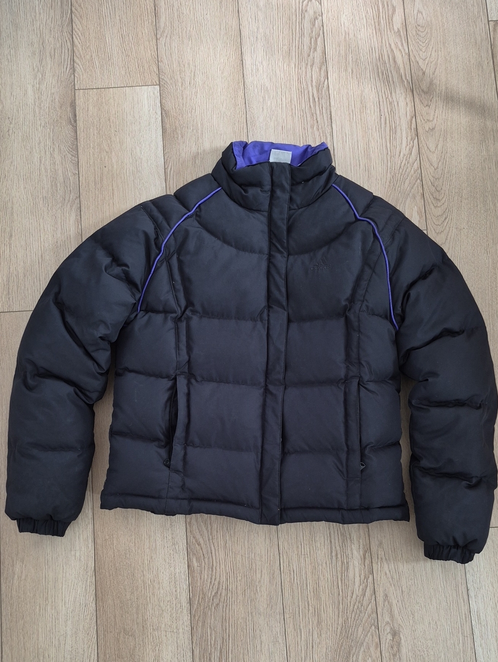 Adidas  Black Puffer Jacket with Purple Trim